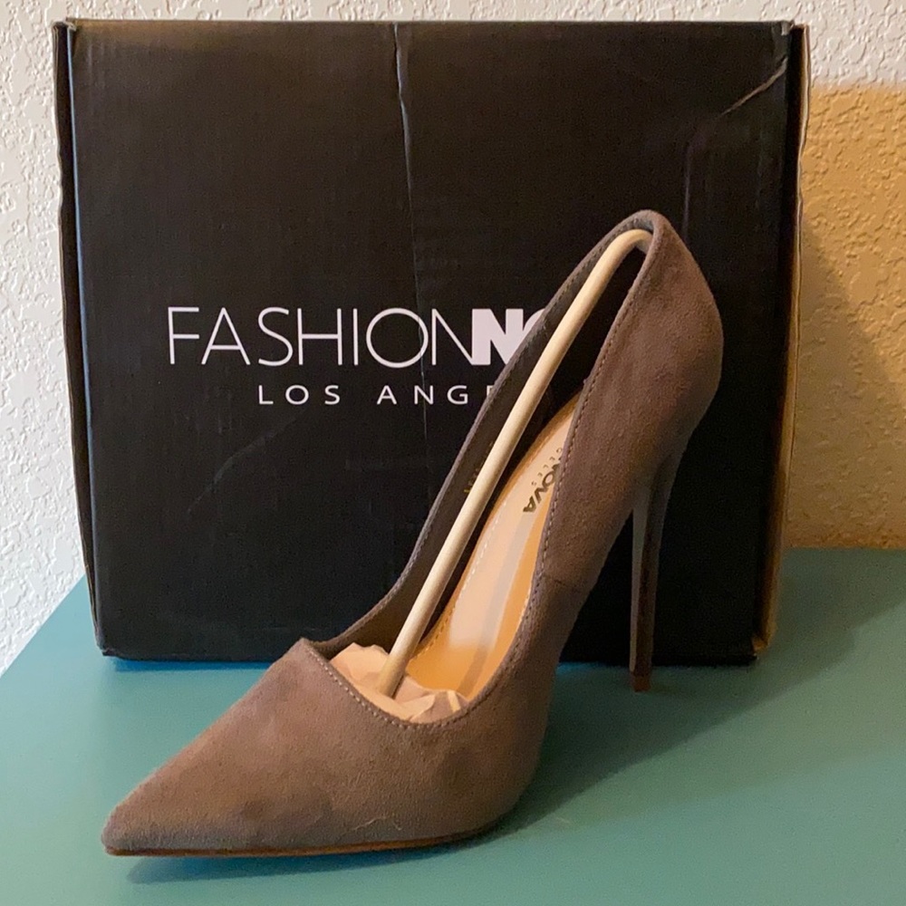 Gray suede pumps